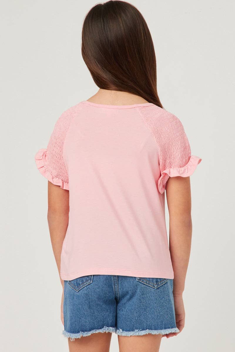 Smocked Shoulder Ruffle Sleeve Top