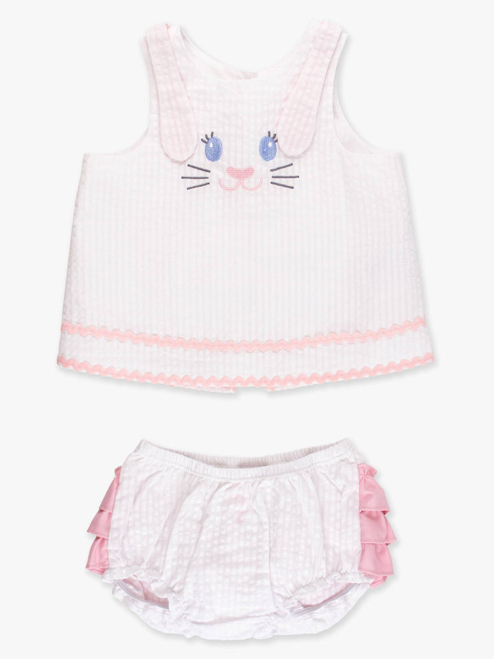 Baby Girls Pink Bunny Ears Seersucker Swing Top and Bloomer Set