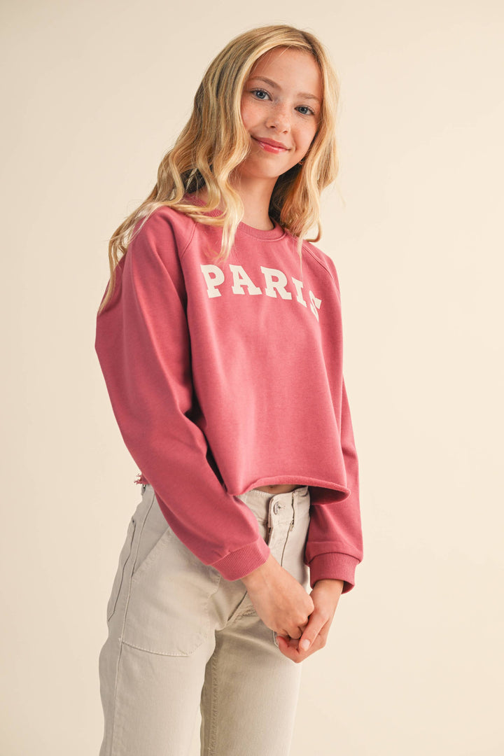 TWEEN KIDS GIRLS CROPPED RAGLAN SWEATSHIRT