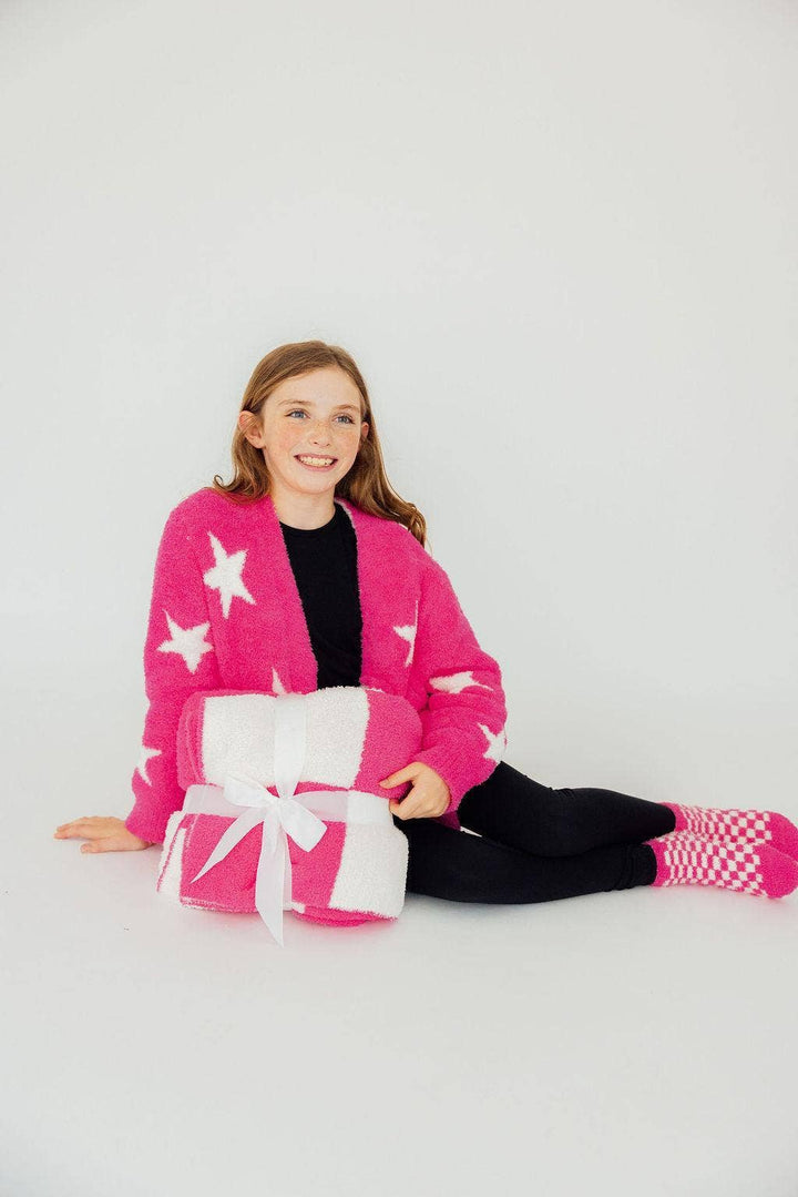 Bright Pink Checker Bow Cozy Blanket
