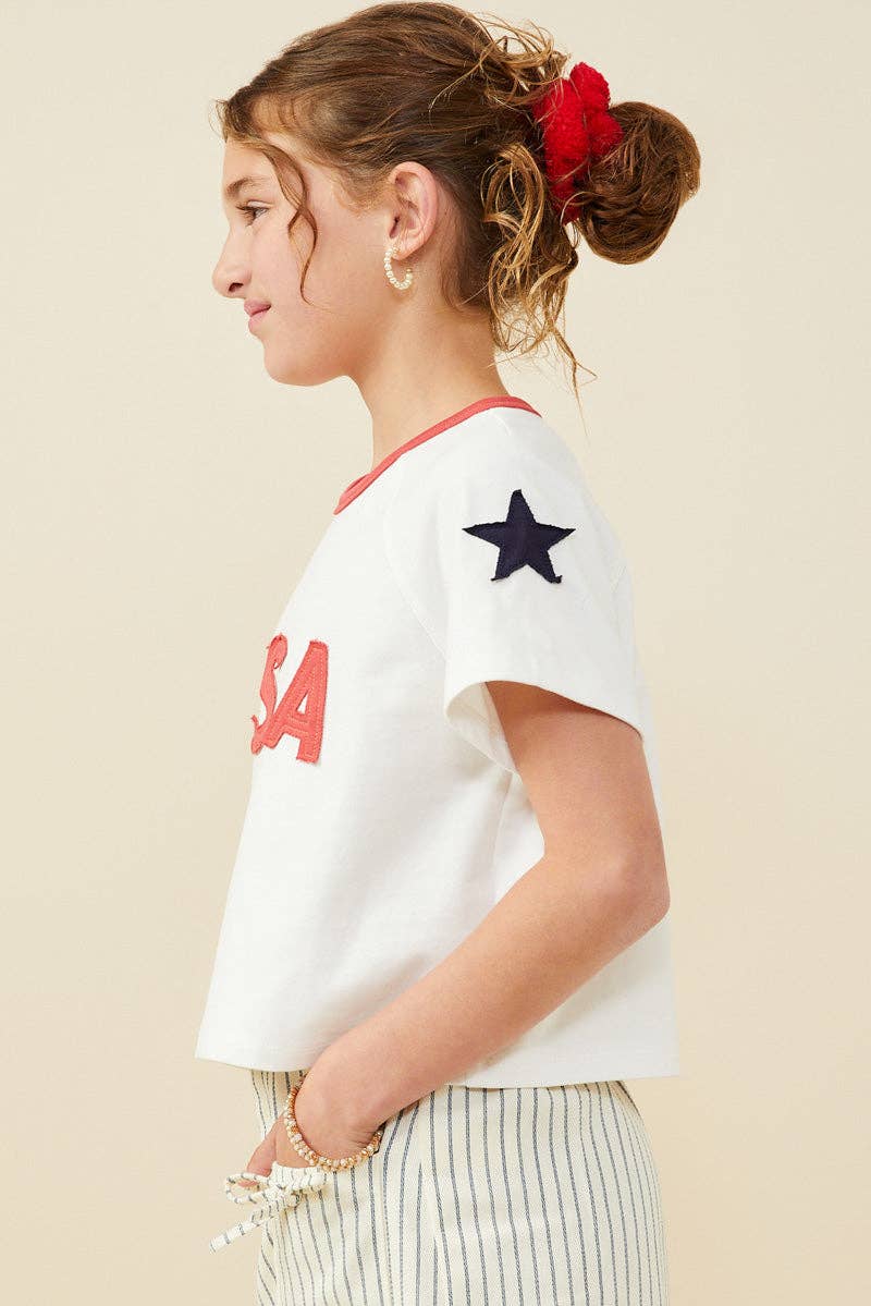 USA And Star Patch Ringer Knit T Shirt