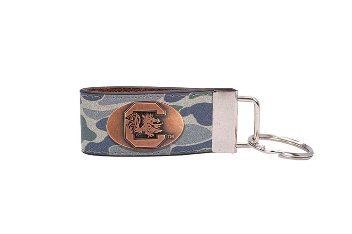 South Carolina Gamecocks Old School Camo Leather Loop Keychain.: Brown/Tan Camo