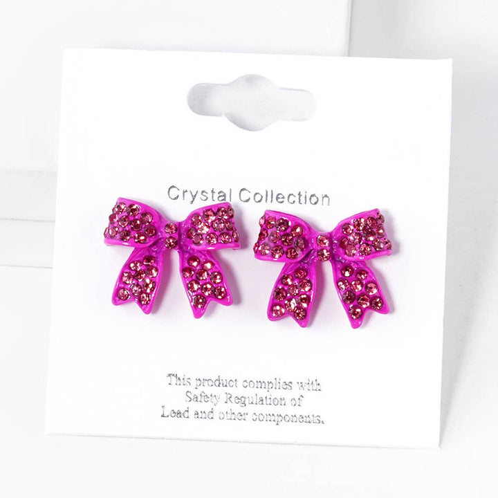 Crystal Rhinestone Pave Bow Stud Earrings
