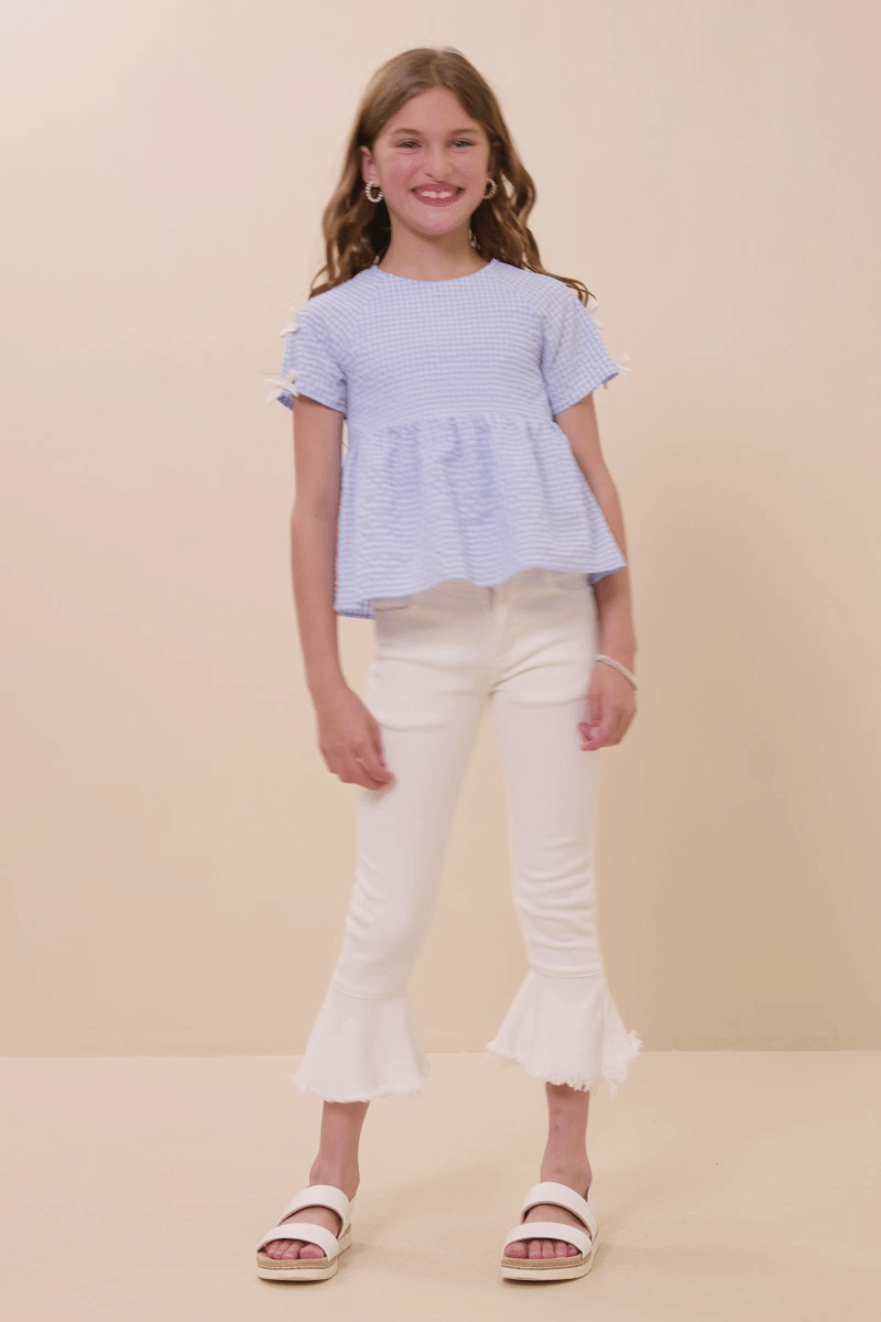 Contrast Ribbon Gingham Babydoll Top