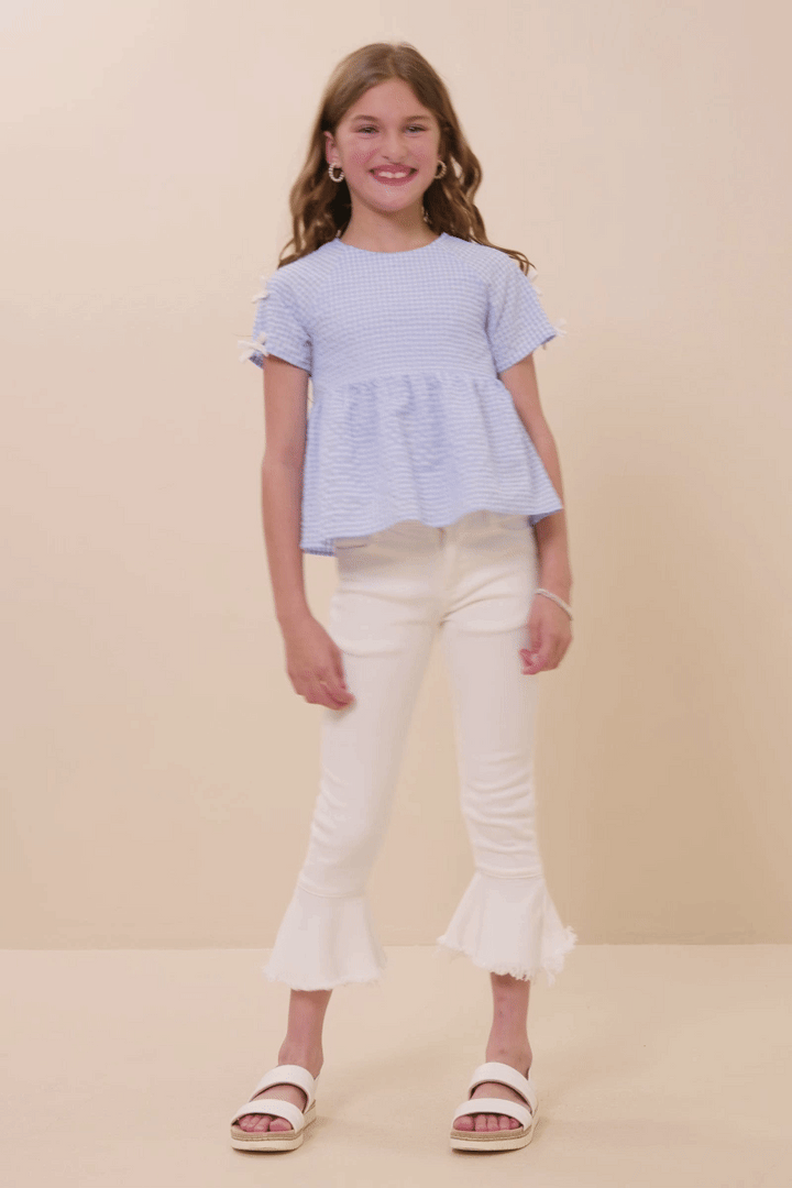 Contrast Ribbon Gingham Babydoll Top