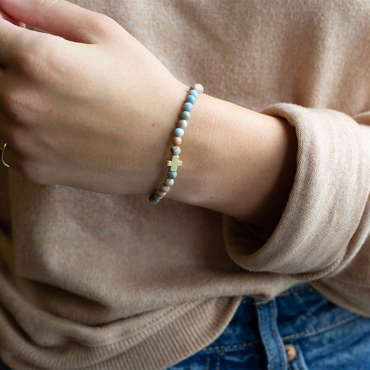 Faith Over Fear Cross Bracelet-Blue Jasper 