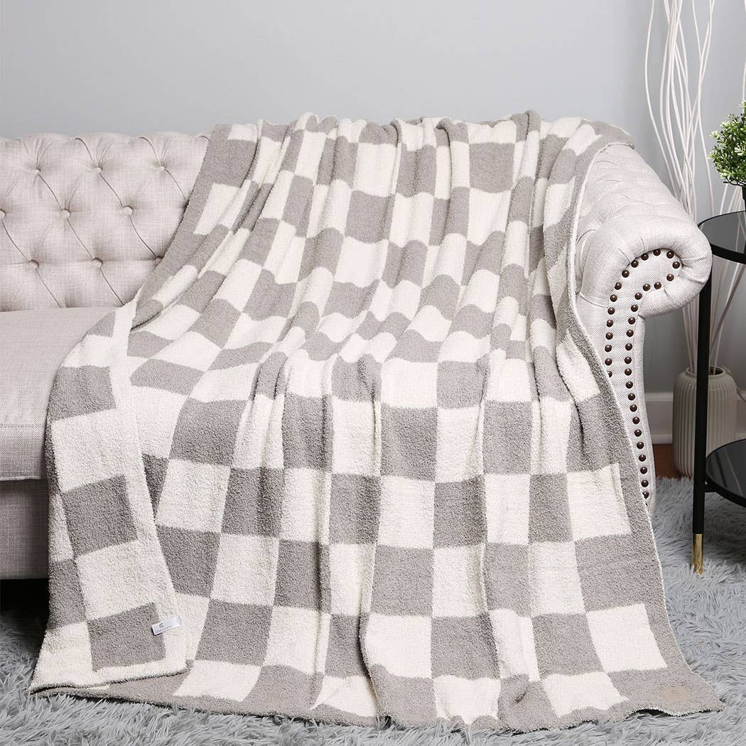 Gray Checkerboard Throw Blanket