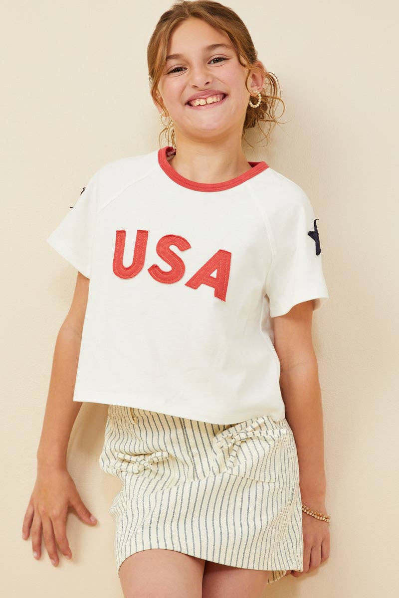 USA And Star Patch Ringer Knit T Shirt