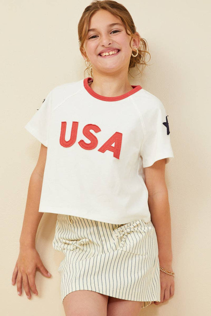 USA And Star Patch Ringer Knit T Shirt