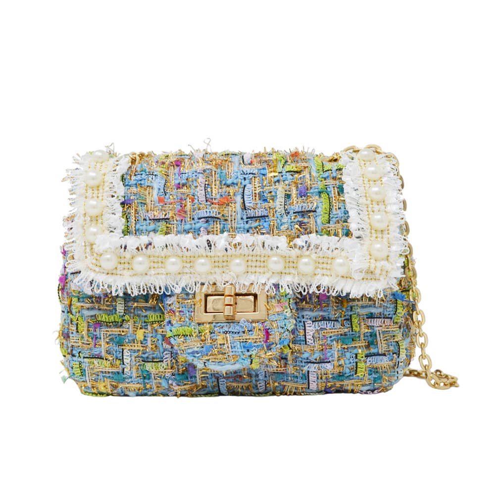 Tweed Handbag with Pearls