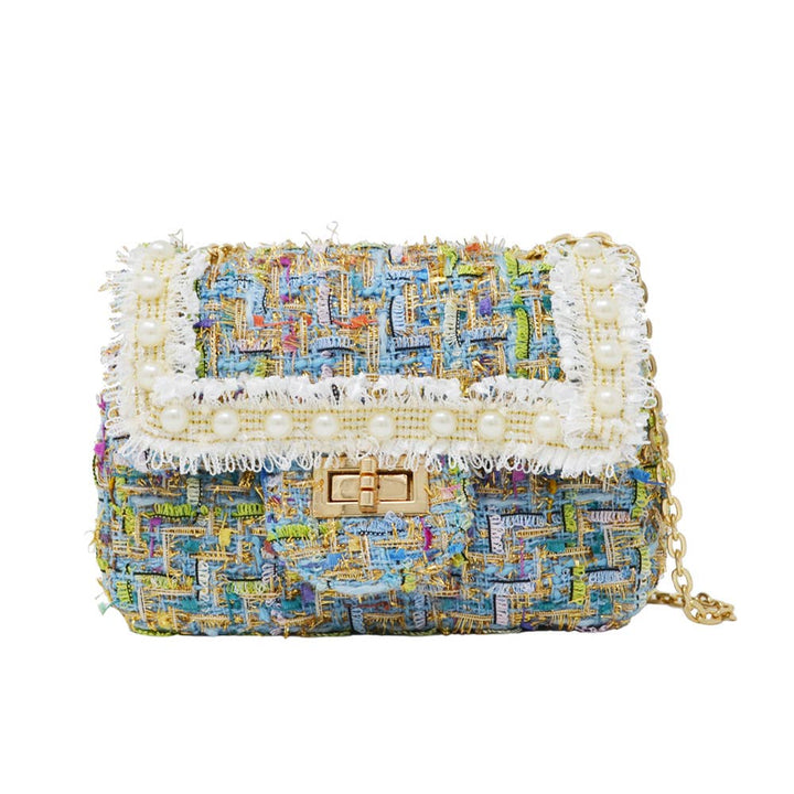 Tweed Handbag with Pearls