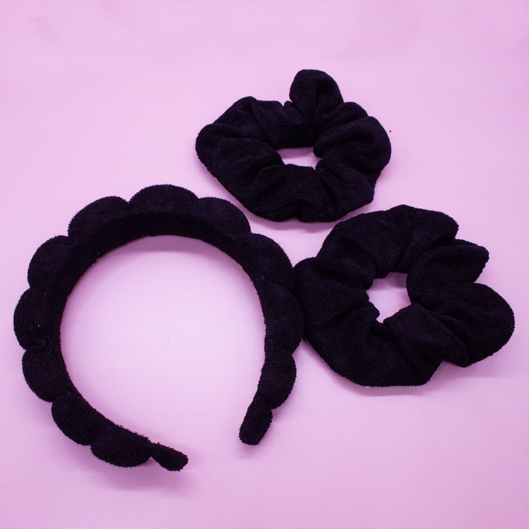 Puffy Terry Cloth Padded Spa Headband with Scrunchies: White