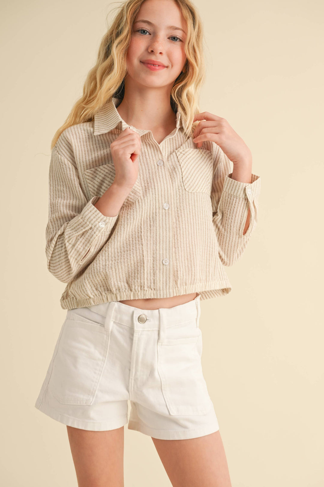 TWEEN GIRLS KIDS BUTTON DOWN DROP SHOULDER SHIRT