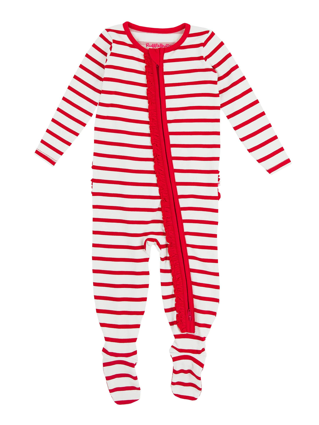 Cotton Modal Red & White Stripe Footed Ruffle Pajama