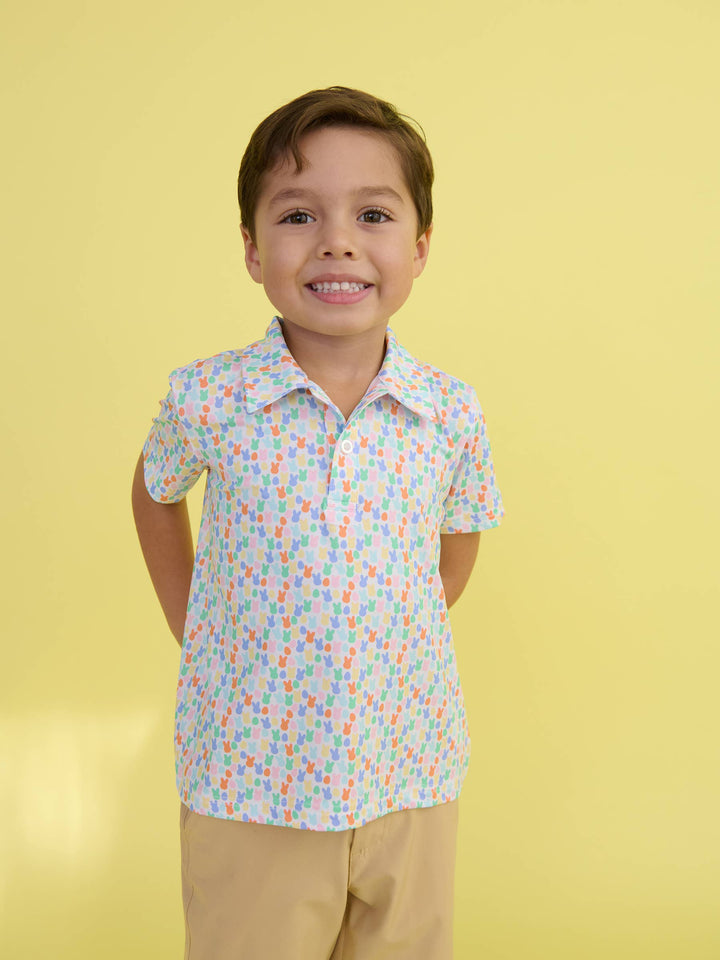Boys Hoppy Eggs Knit Short Sleeve Performance Polo