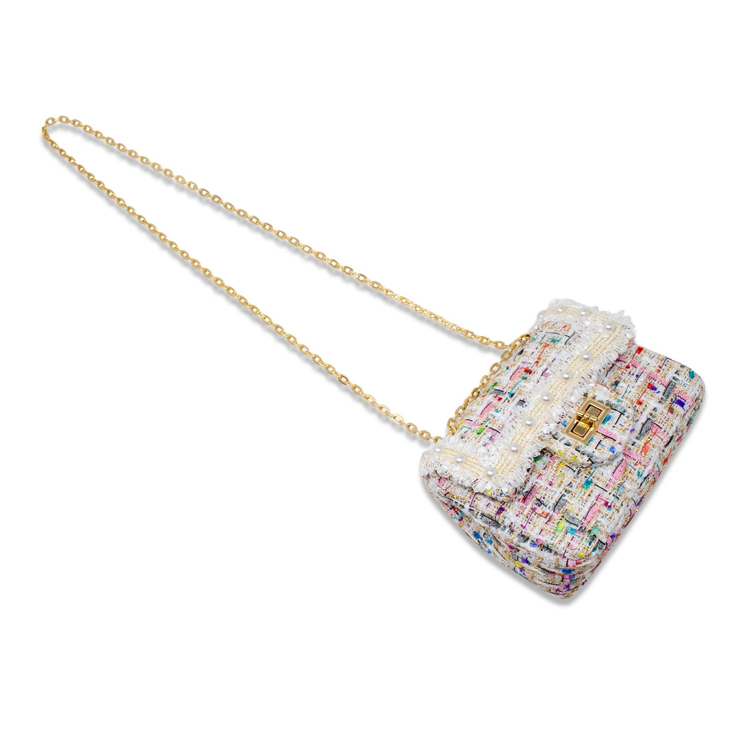 Tweed Handbag with Pearls