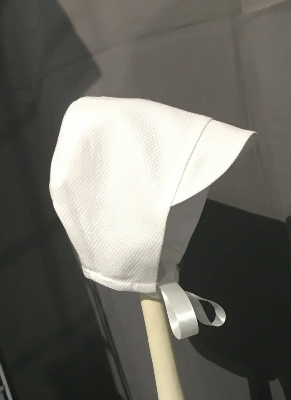 White Cotton Pique Baby Boy Bonnet