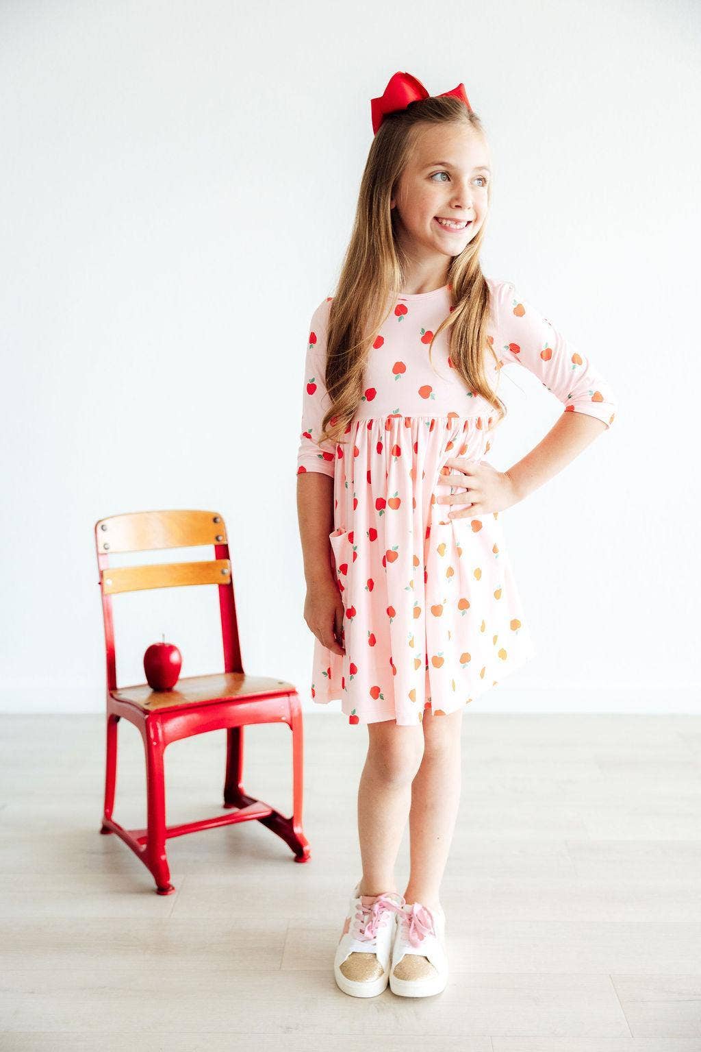 Apple a Day Sleeve Pocket Twirl Dress