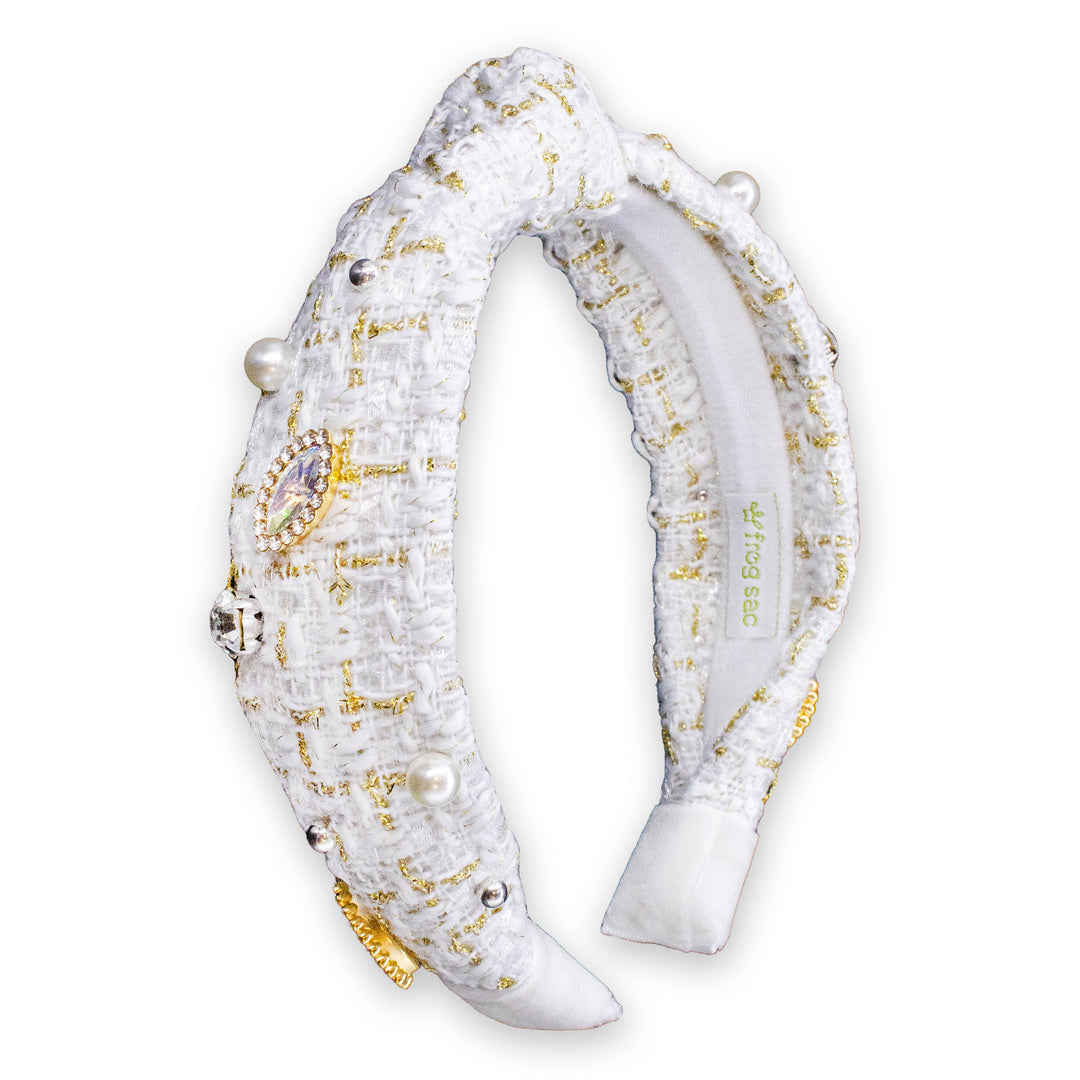 Embellished Knot Headband - Tweed Rhinestone Pearl: Black