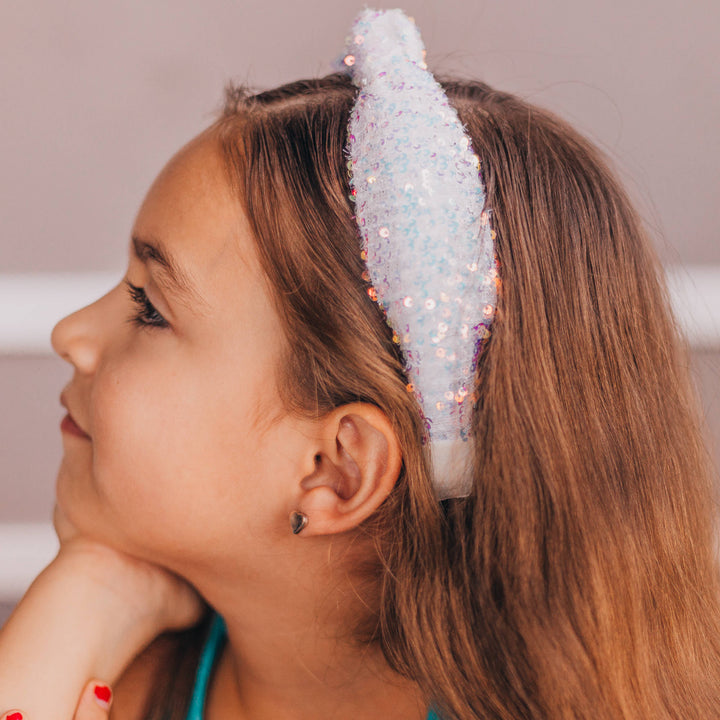 Sparkly Sequin Knot Headband: Rainbow