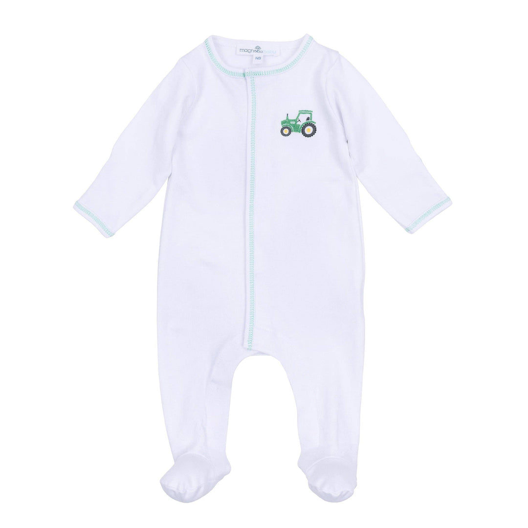 Lil' Green Tractor Embroidered Footie