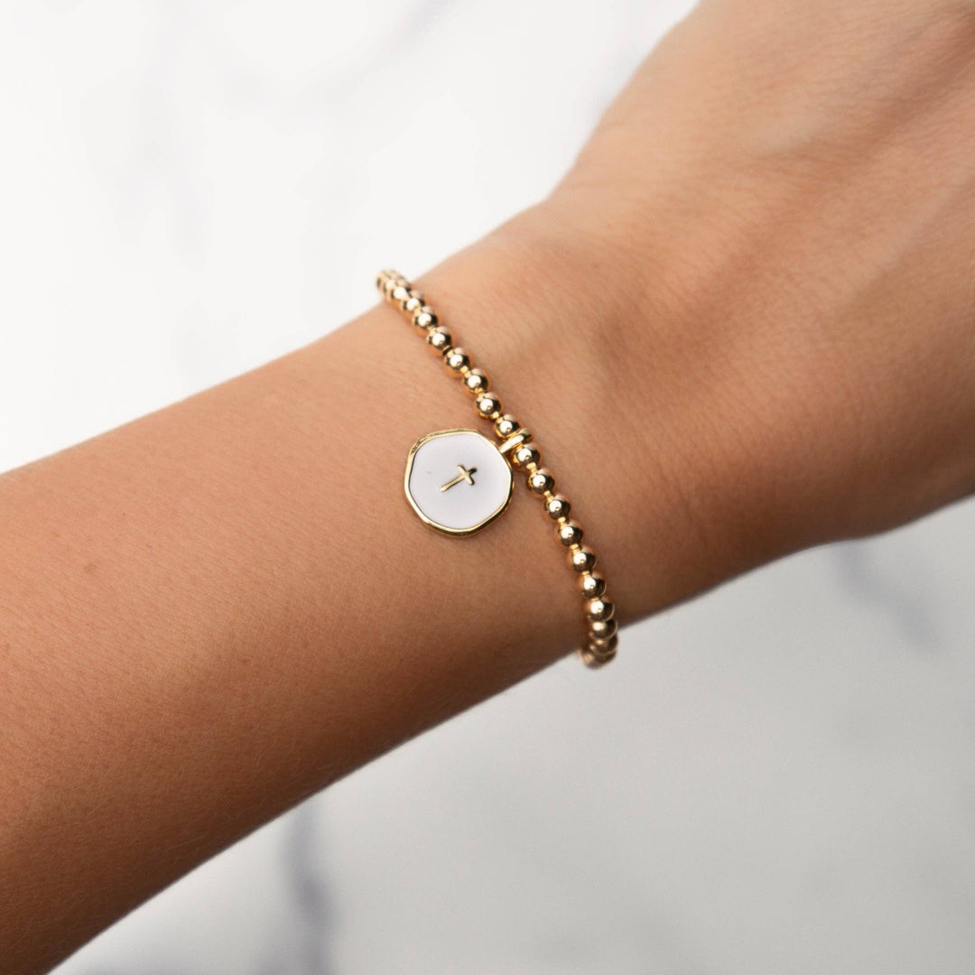 Faith Over Fear Cross Charm Bracelet-Abalone Cross