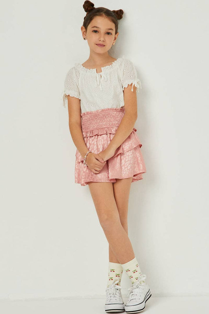 Satin Leopard Print Smocked Waist Skirt