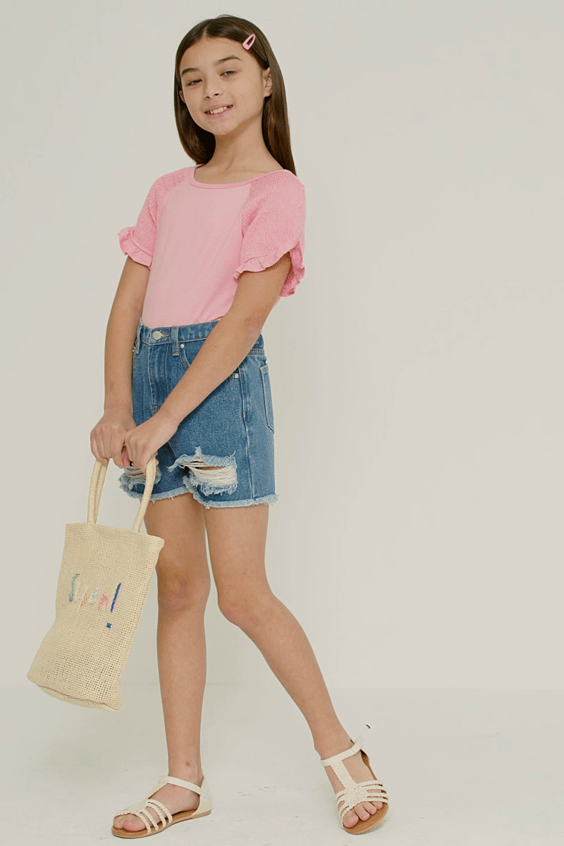 Smocked Shoulder Ruffle Sleeve Top