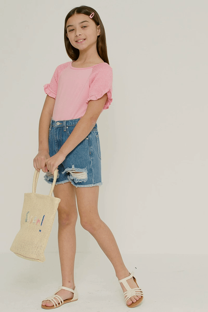 Smocked Shoulder Ruffle Sleeve Top