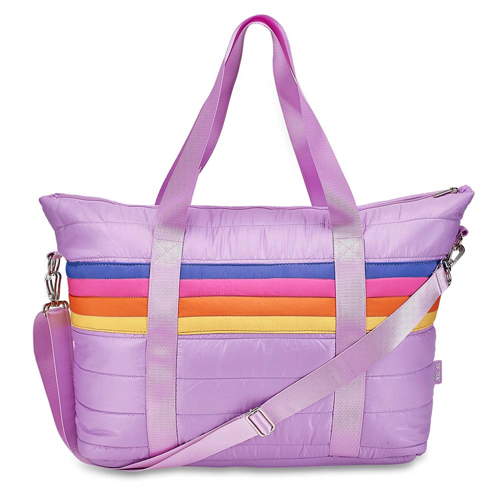 Purple Puffer Retro Stripe Tote Bag