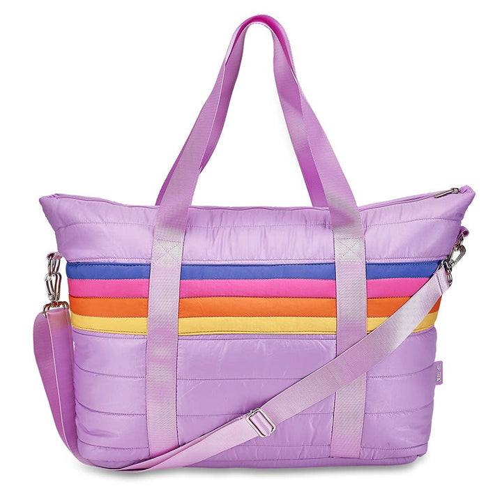 Purple Puffer Retro Stripe Tote Bag