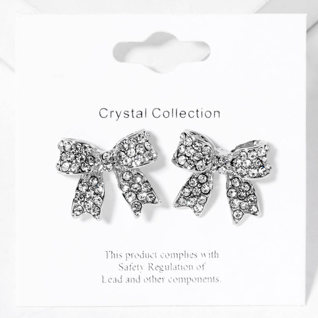 Crystal Rhinestone Pave Bow Stud Earrings