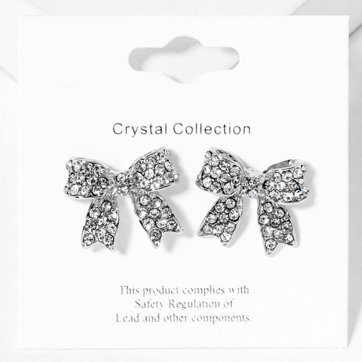 Crystal Rhinestone Pave Bow Stud Earrings