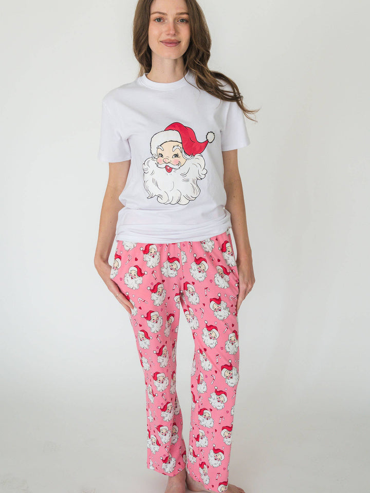 Adult Cotton Pink Santa Joy Pajama Pants