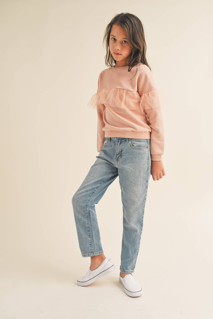 Tween Pink Ruffle Sweatshirt