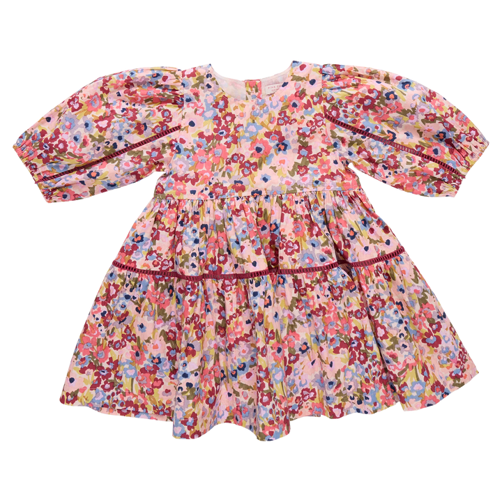 Girls Maribelle Dress - Burgundy Sketched Floral
