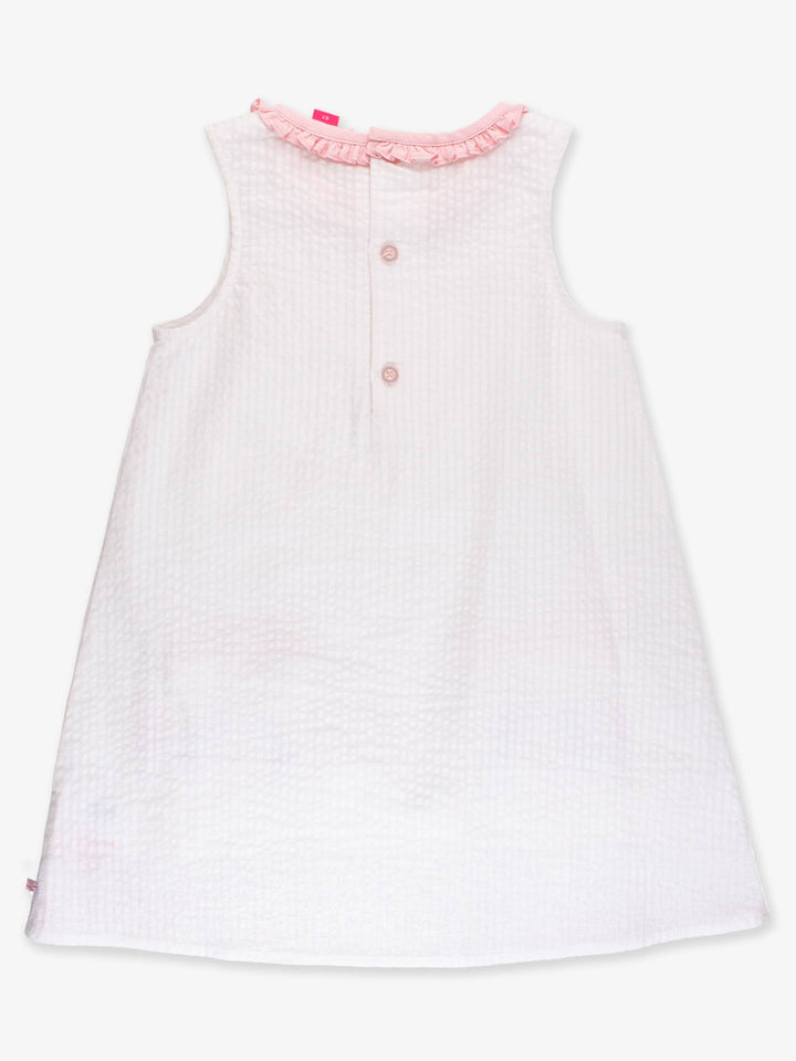 Girls Pink Bunny Ears Seersucker Ruffle Pocket Dress
