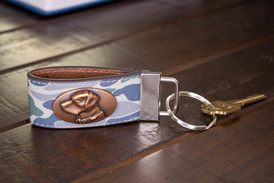 Lab Hunting Old School Camo Leather Loop Keychain