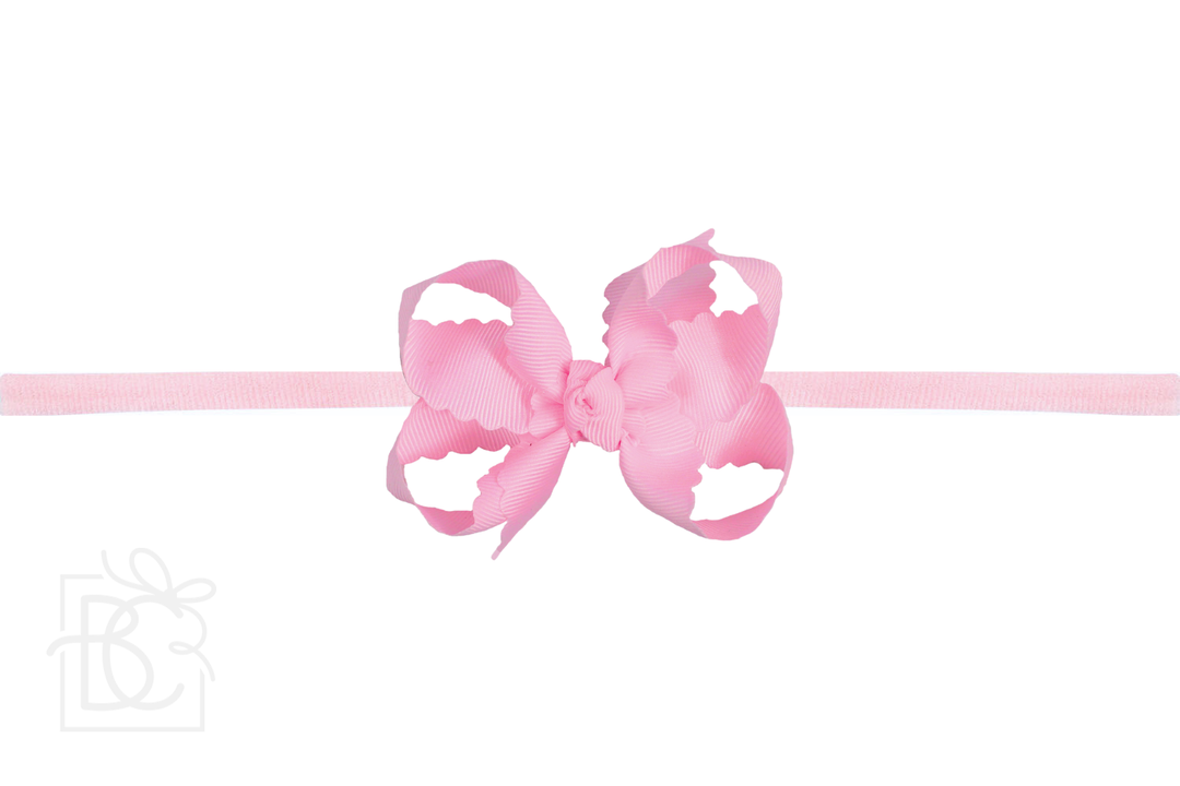 1/4" NYLON PANTYHOSE HEADBAND W/ SCALLOPED EDGE BOW: White