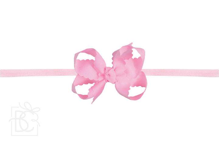 1/4" NYLON PANTYHOSE HEADBAND W/ SCALLOPED EDGE BOW: White