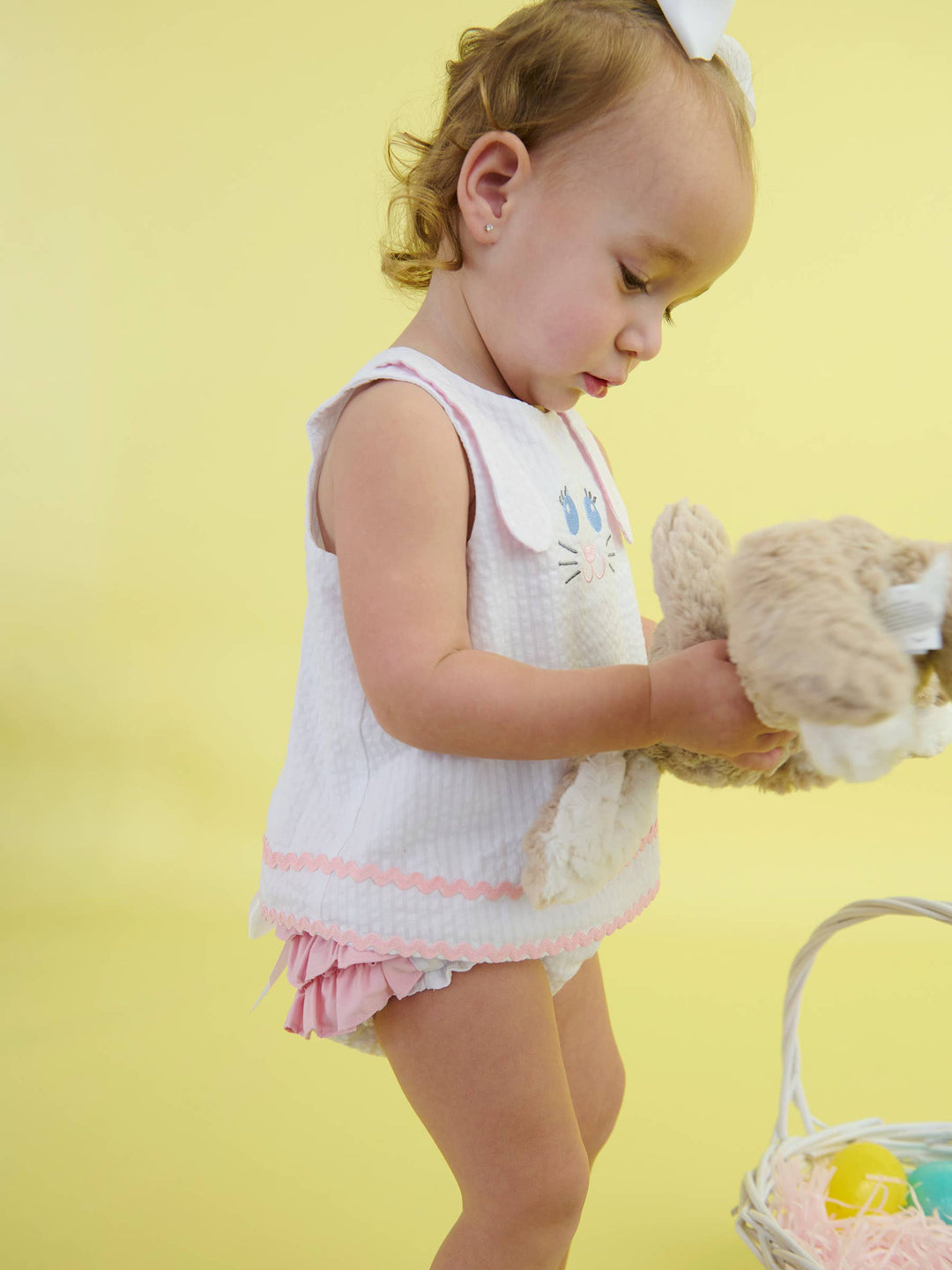 Baby Girls Pink Bunny Ears Seersucker Swing Top and Bloomer Set