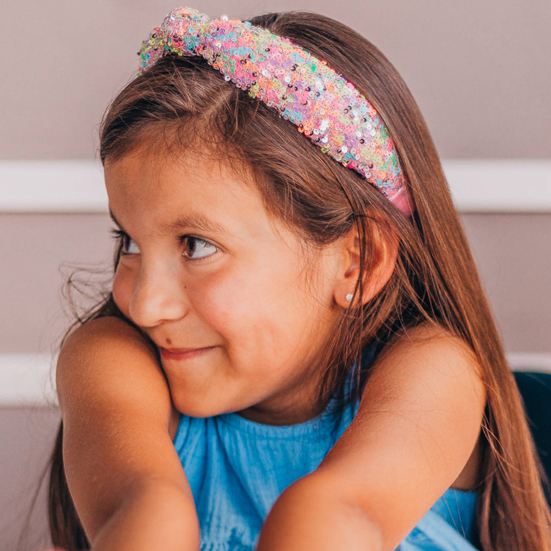 Sparkly Sequin Knot Headband: Rainbow