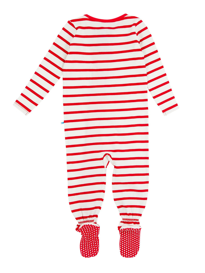 Cotton Modal Red & White Stripe Footed One Piece Pajama