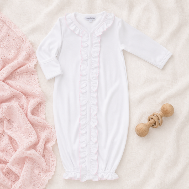 Essentials White Ruffle Converter with Pink Trim