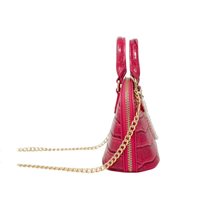 Chic Croc Mini Bag with Pearl Charm: Hot Pink