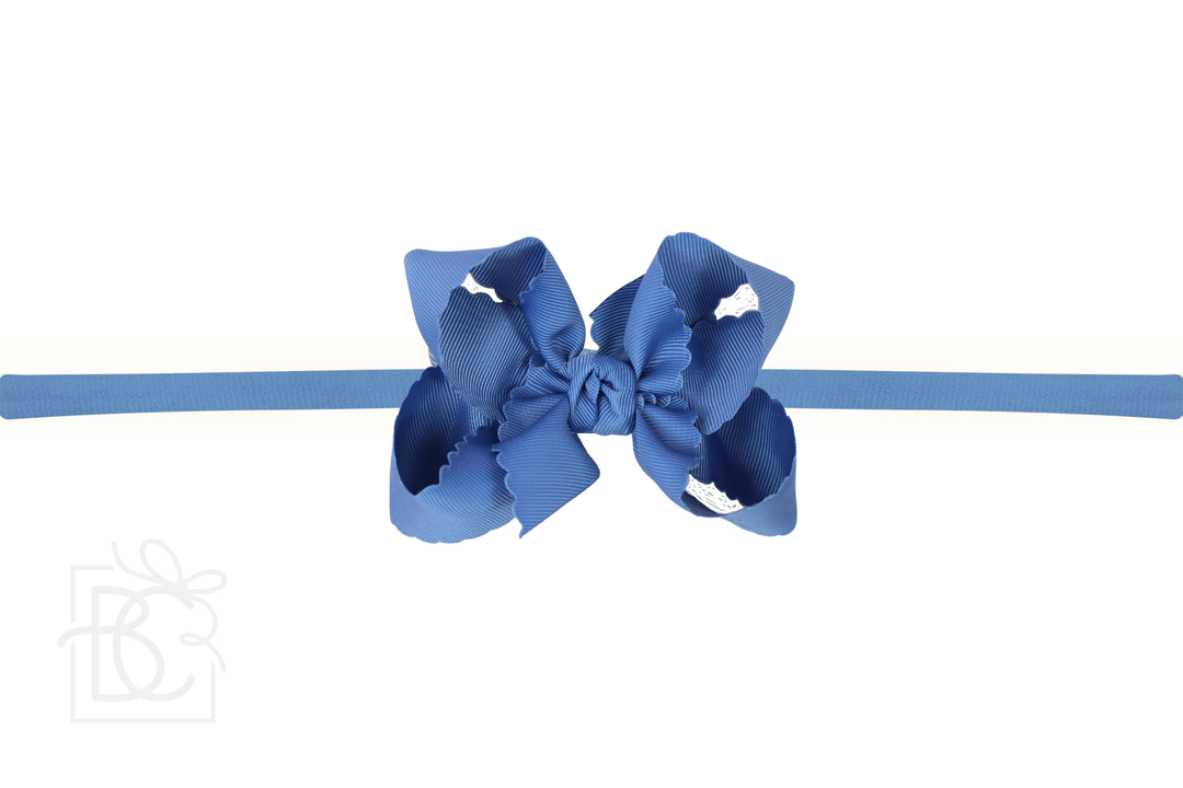 1/4" NYLON PANTYHOSE HEADBAND W/ SCALLOPED EDGE BOW Antique White