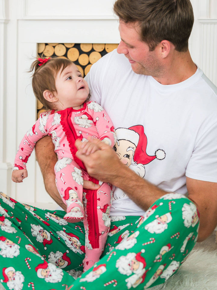 Pink Santa Joy Footed Ruffle One Piece Pajama