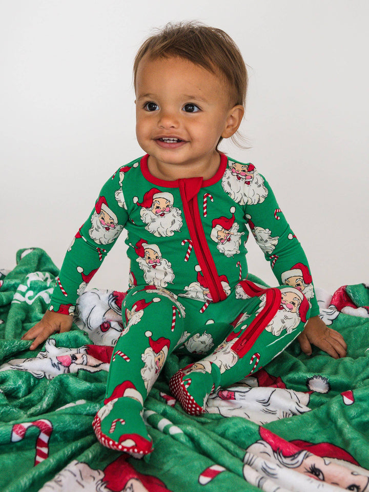 Baby Green Santa Joy Footed Pajama