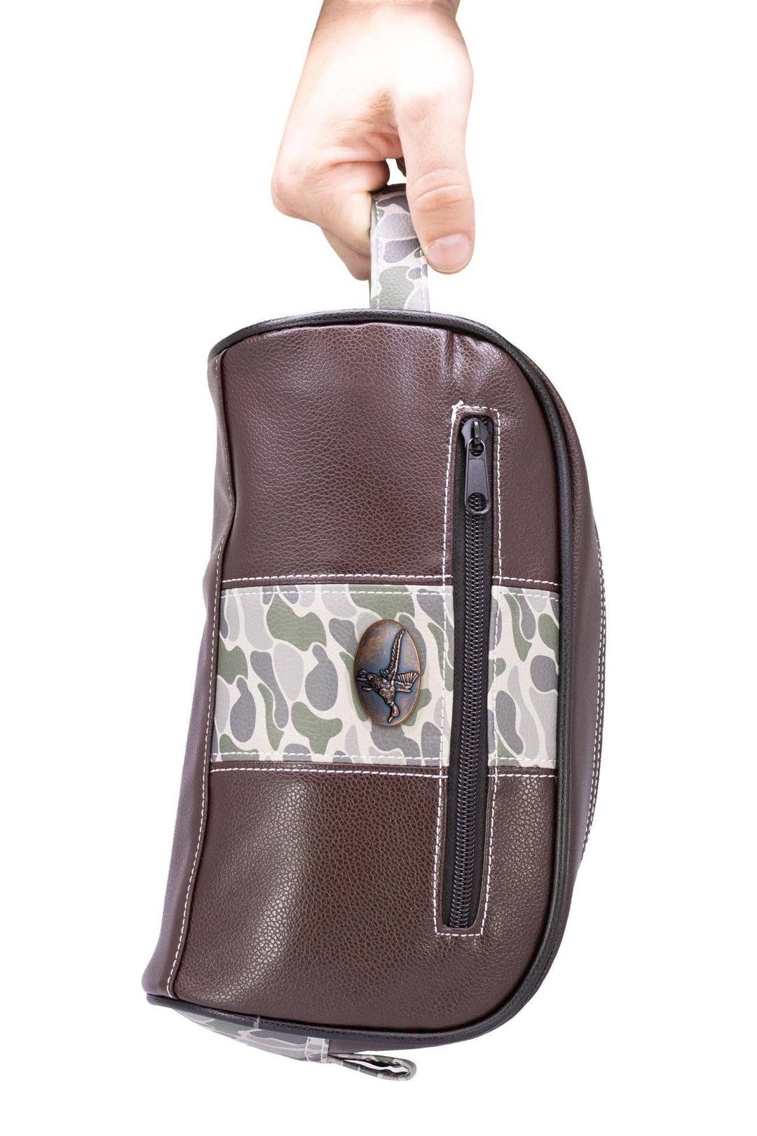 Mallard Brown Pebble Old School Camo Men's Toiletry Dopp Bag.: Brown/Tan