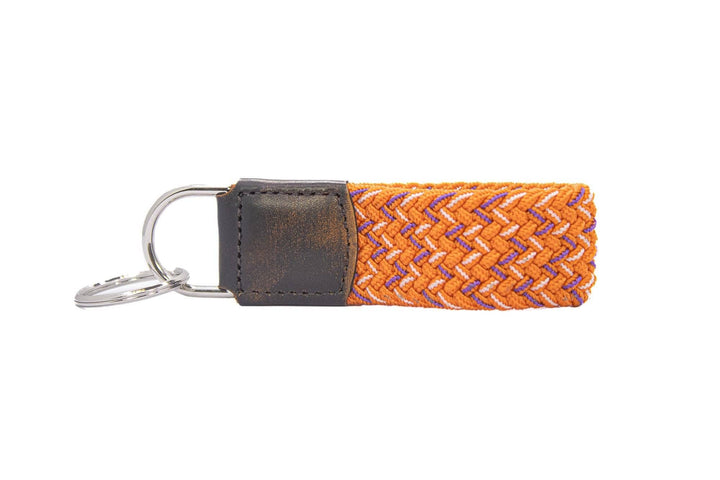 Braided Stretch Woven Orange and Purple Keychain